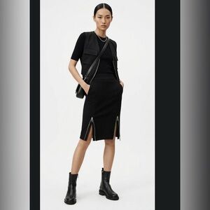 Alexander Wang Black Knit Zipper Hem Midi Pencil Skirt 0